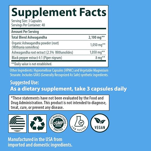 Miniatura 7 de Sanar Naturals Ashwagandha 2,100 mg - Suplemento para el estrés y el estado de ánimo, promueve el enfoque y la energía sostenida, mezcla de polvo de