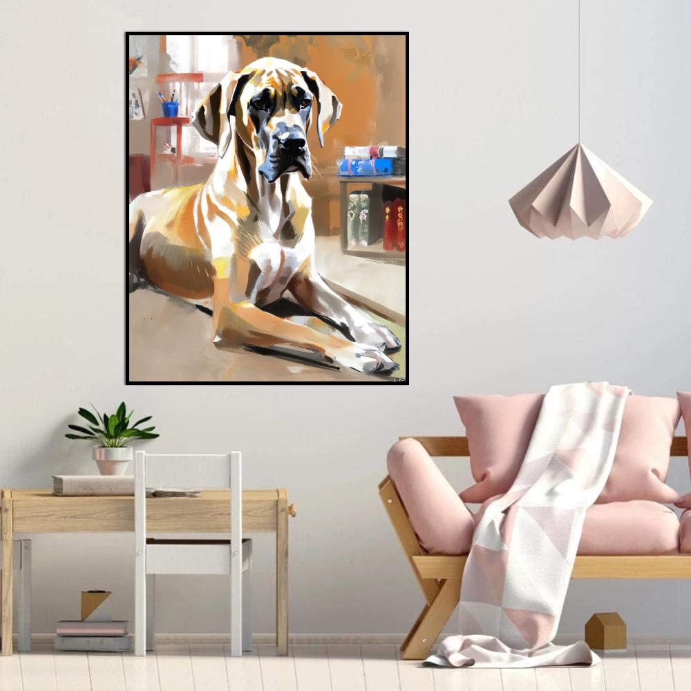 DIY Paint by Number for Adults Beginner Fawn Great Dane Dog Paint by Number on Canvas DIY Oil Painting for Gift Home Wall Decor 20x24inch(50x60cm) Frameless