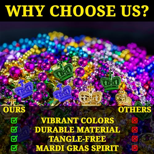 Fun Express Mardi Gras Beads Bulk 500 Piece Mega Assortment - Premium Party Accessories for Women & Kids | Gold Silver Purple Green Beaded Necklaces for Celebrations, Parades & Costume Events — view 6