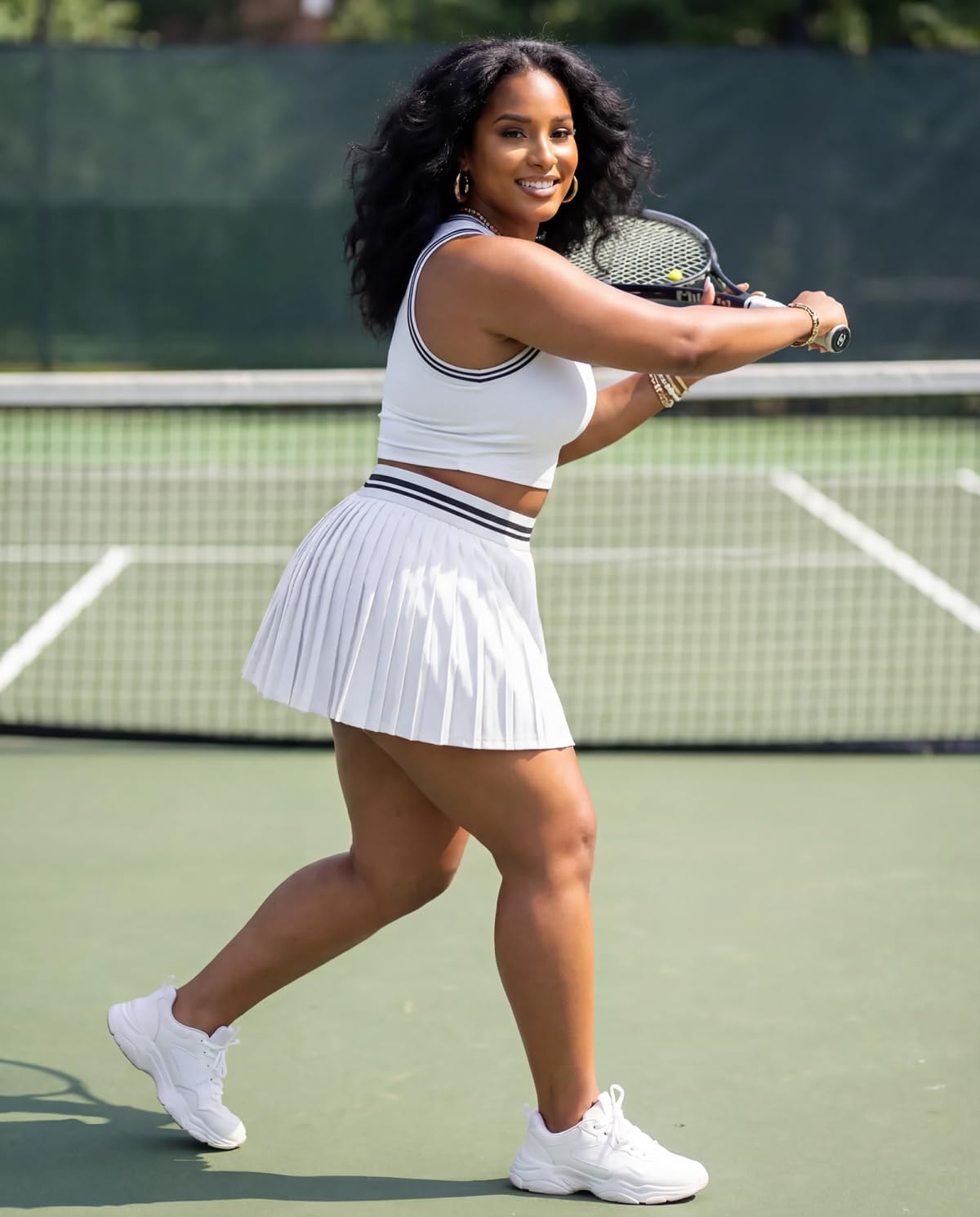 Ryehack Women's 2 Piece Tennis Skirt Set Crop Tank Pleated Mini Skirt Built-in Shorts Athletic Workout Outfits