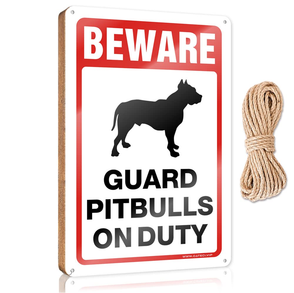 IBWNBBUSN Sign Front Door Decor Beware! Guard Pitbulls On Duty Wooden Sign Bathroom Signs Decor Funny Wooden Home Sign