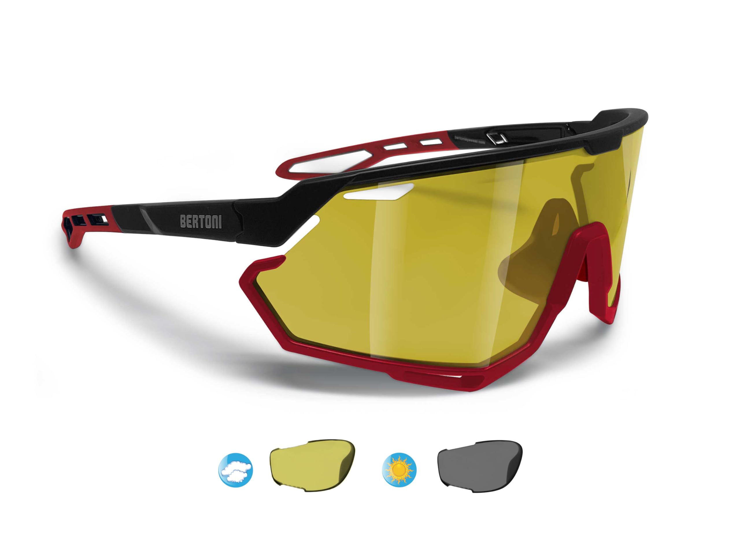 BERTONI Gafas Deportivas Ciclismo MTB Running para Hombre y Mujer en TR90 - Lente Ancha Antivaho 100% Protección UV mod. ALPHA