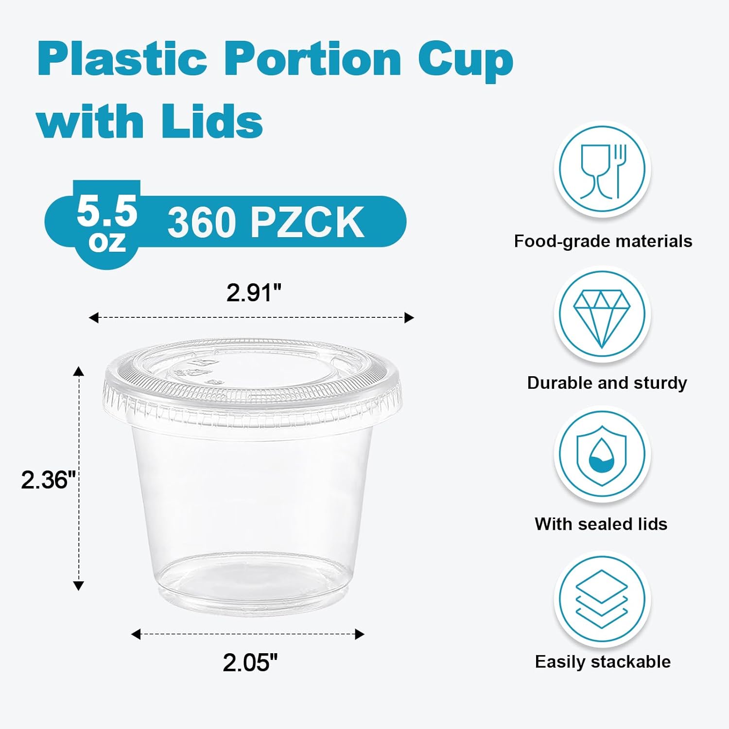 Lamosi 360 Set 5.5 oz Jello Shot Cups with Lids, Small Plastic Food Portion Condiment Cups with Lids, Food Safe Disposable Soufflé Storage Containers for Salad, Dressing, Sauce, Dipping, Snacks