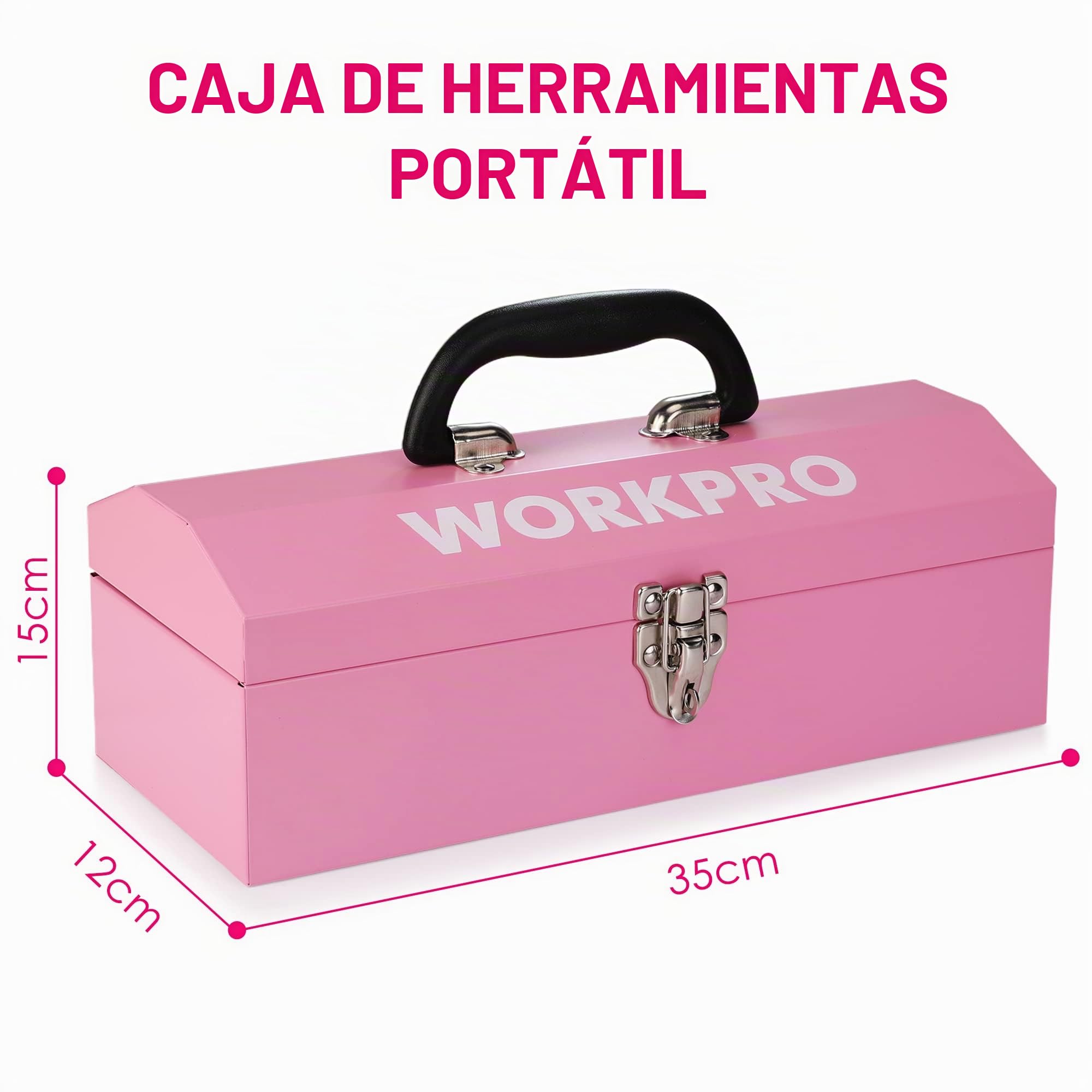 WORKPRO Juego de Herramientas con Destornillador Eléctrico, 73 Piezas Herramientas con Maletín Rosa Portátil, Herramientas Duraderas y Resistentes, Perfecto para Bricolaje, Mantenimiento del Hogar