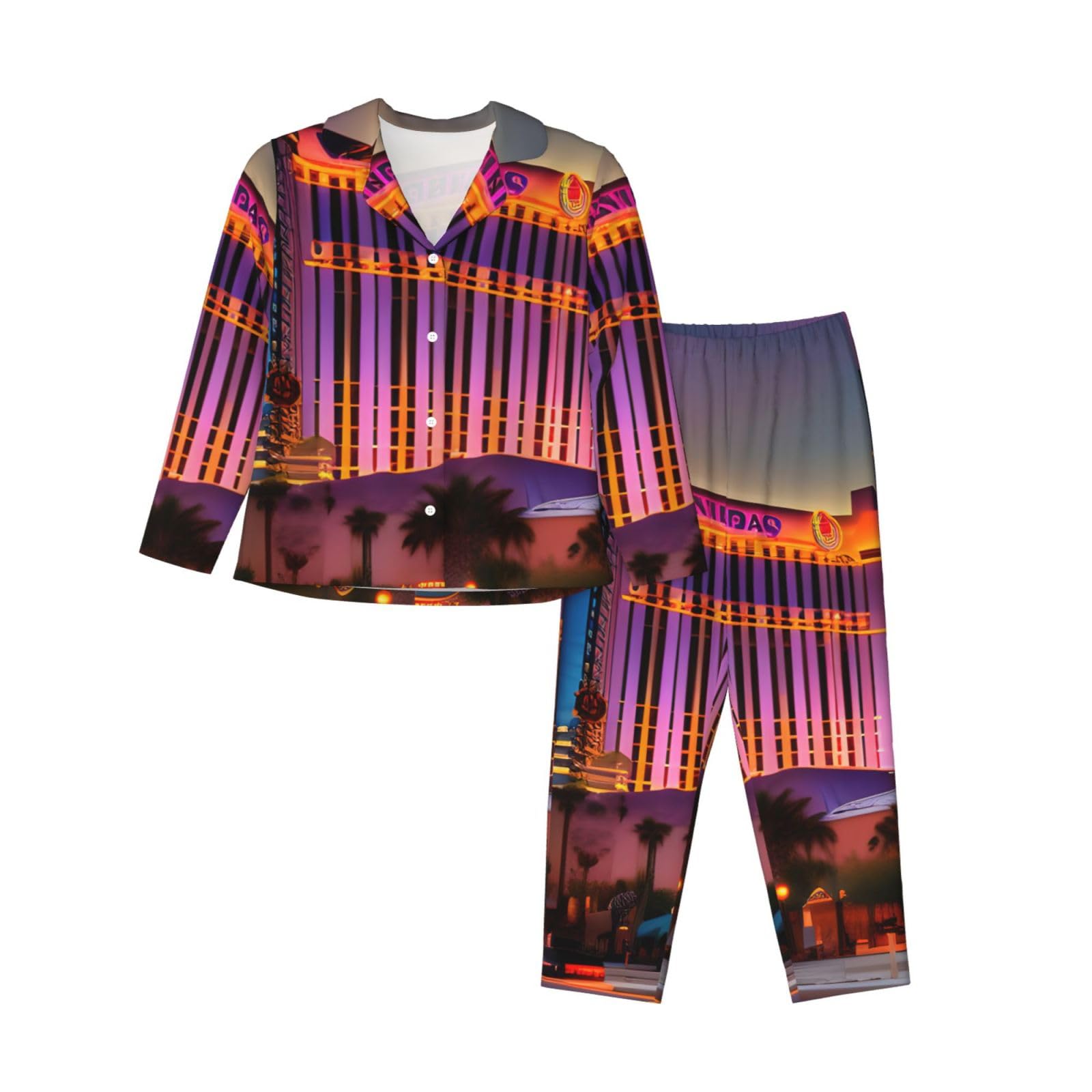 Las Vegas Sunset 1 Print damska piżama z długim rękawem zestaw miękka bielizna nocna podróż weekend salon bielizna nocna