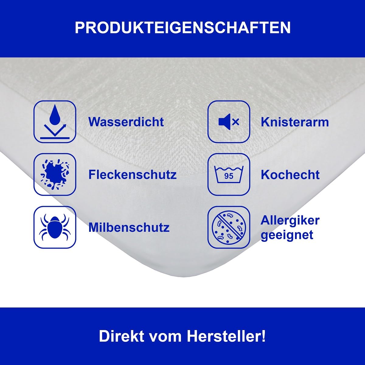 Dukal | wasserdichter Matratzenschutz 140 x 200 cm | mit Spannumrandung (für den perfekten Halt) | Oberseite aus saugfähigem Frotteegewebe | Unterseite wasserundurchlässig | Made in Germany