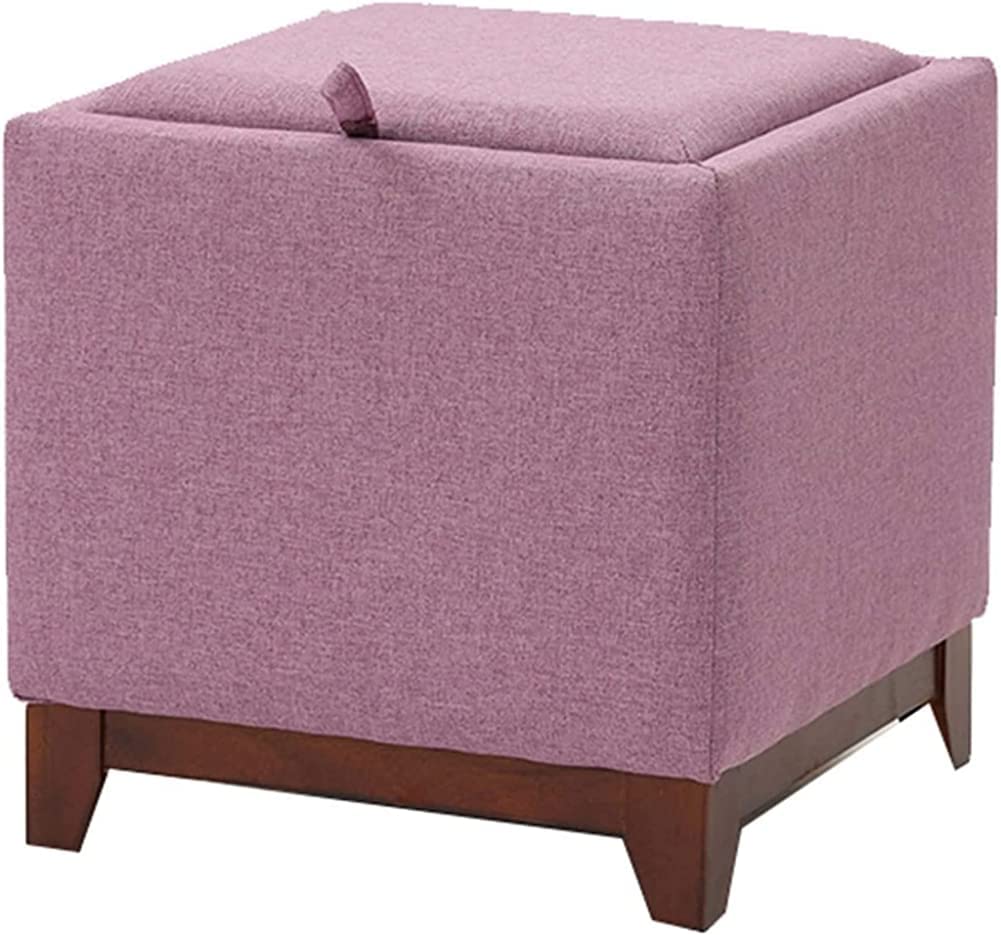 Repose-pieds boîte de rangement pliante en lin avec pieds en bois et pouf rembourré éponge