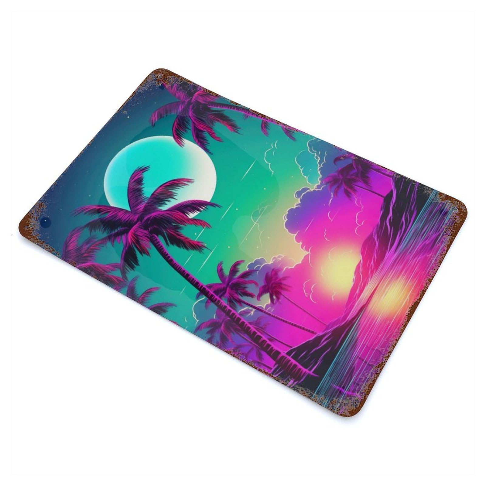 Garage Style Tropical Retrowave Fusion Rust Effect Tin Sign 11.8"x7.9", Industrial Home Decor for Bar And Workshop