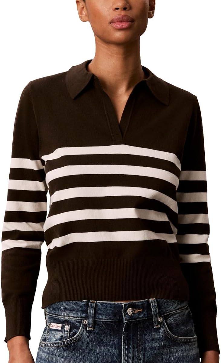 Calvin Klein Women's Striped Polo Sweater