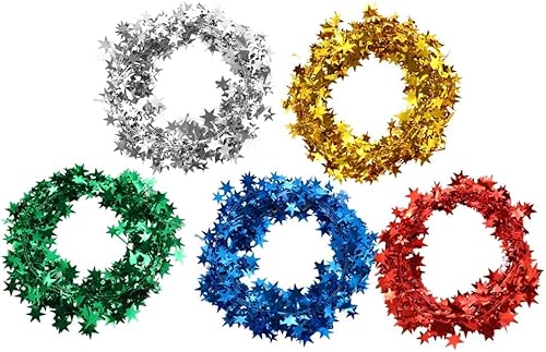 Miniatura 7 de Leadigol 6 rollos de guirnaldas brillantes de oropel con alambre, guirnalda metálica de Navidad, guirnalda de alambre de estrella de Navidad para