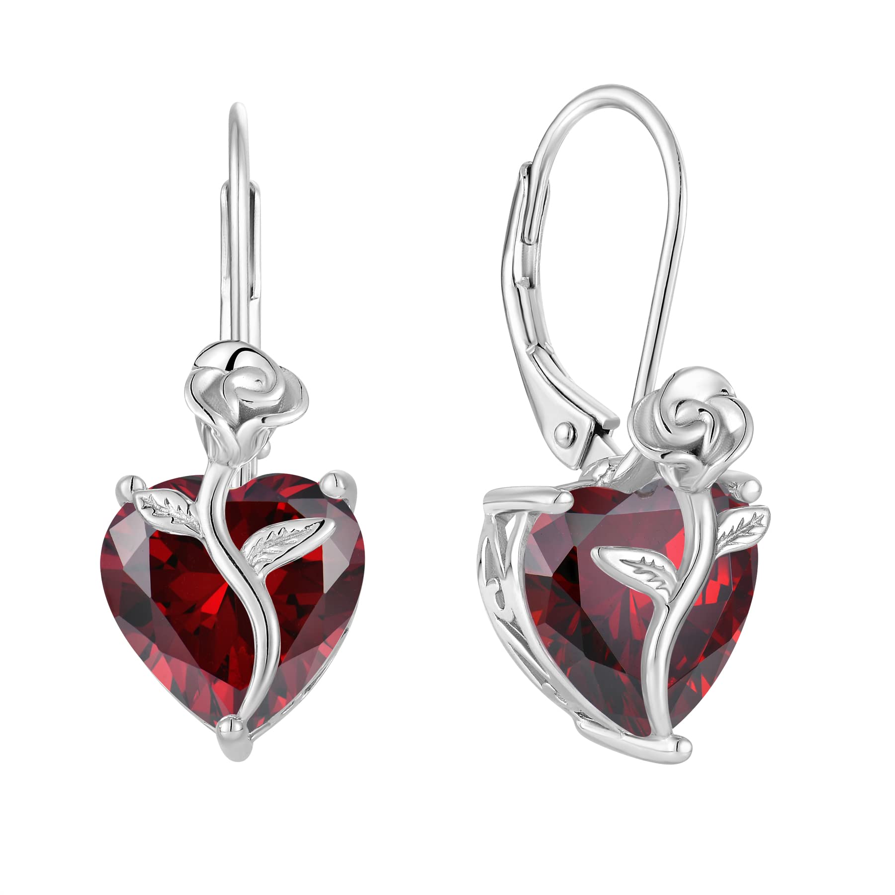 FJ Orecchini Pendenti Donna in Argento Sterling 925 Orecchini Pietre Portafortuna Orecchini di Fiori di Rosa Gioielli per Donna Amiche Moglie Mamma