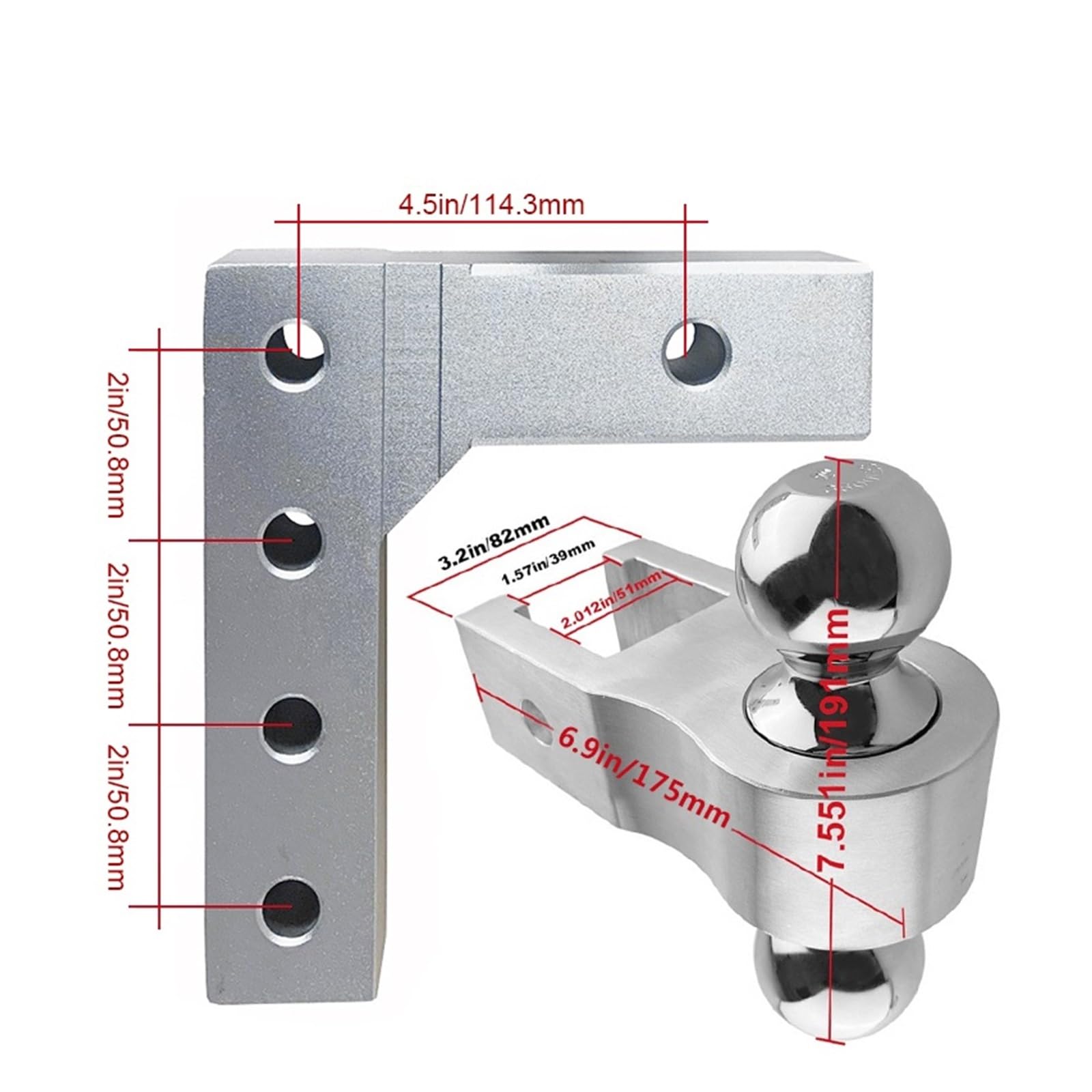 Anhängerkupplung, 4-stufig Verstellbarer 6-Zoll-Anhänr Aus Aluminium Mit Abschlepphaken, Doppelte Kulhalterung, 2-Zoll-Standardempfänrteile
