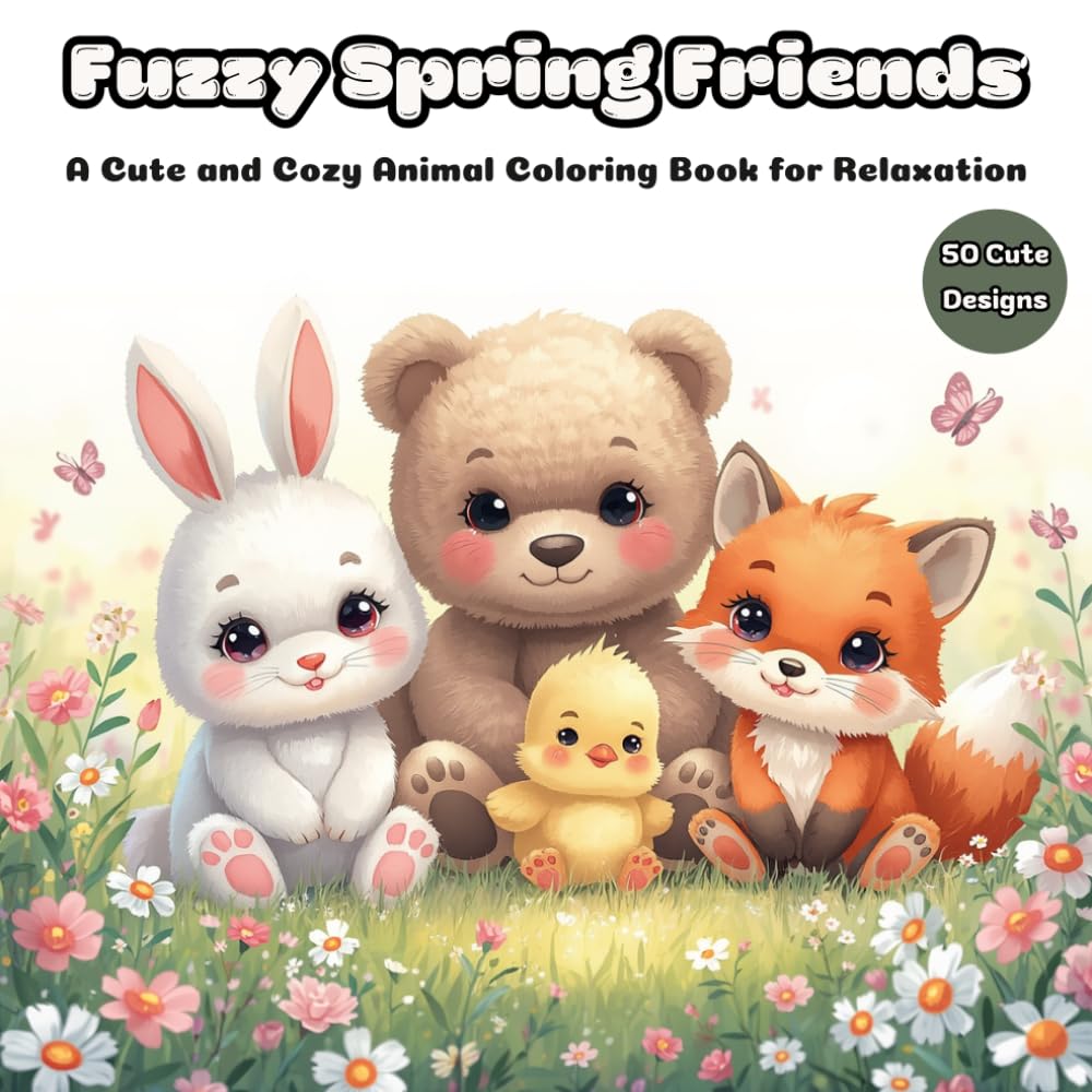 Fuzzy Spring Friends: A Cute Animal Coloring Book for Relaxation and Stress Relief