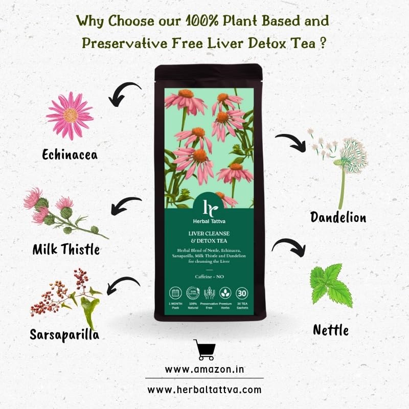 Image of Herbal Tattva Liver Detox and Cleansing Tea, 1-Month Supply (30 Sachets), Preservative-Free, Natural - Plant Based Herbal Tea, Enhances Liver Cleanse and Digestive Help and Support