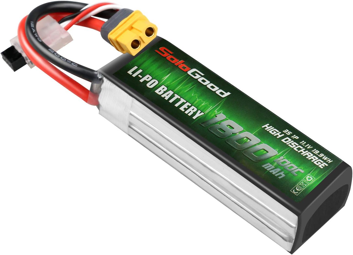 SoloGood Lipo Battery 3S 11.1V 1800mAh 100C Rechargeable Lipo Battery Pack with XT60 Plug for RC Car, Mini Shredder 200, Qav250, Vortex, Airplane Helicopter Drone and FPV