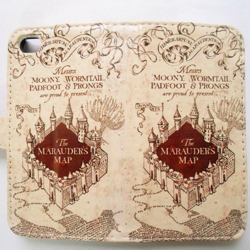 Hogwarts Marauder's Map Pattern Slim Wallet Card Flip Stand Leather Pouch Case Cover for Apple iPhone 5 iPhone 5S