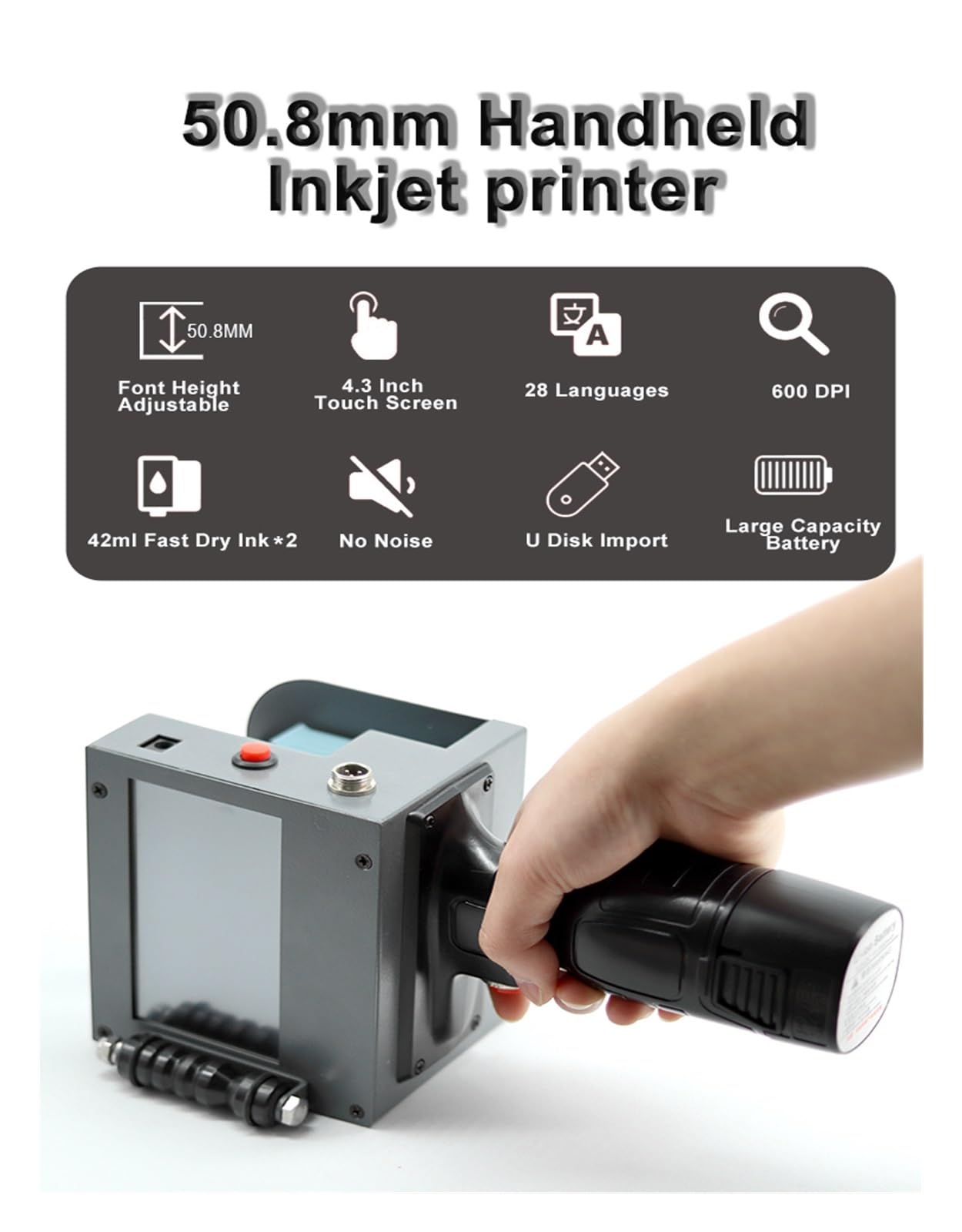 Ręczna drukarka atramentowa o średnicy 50,8 mm, kodująca logo kodu QR, szybkoschnąca, do druku na wielu materiałach