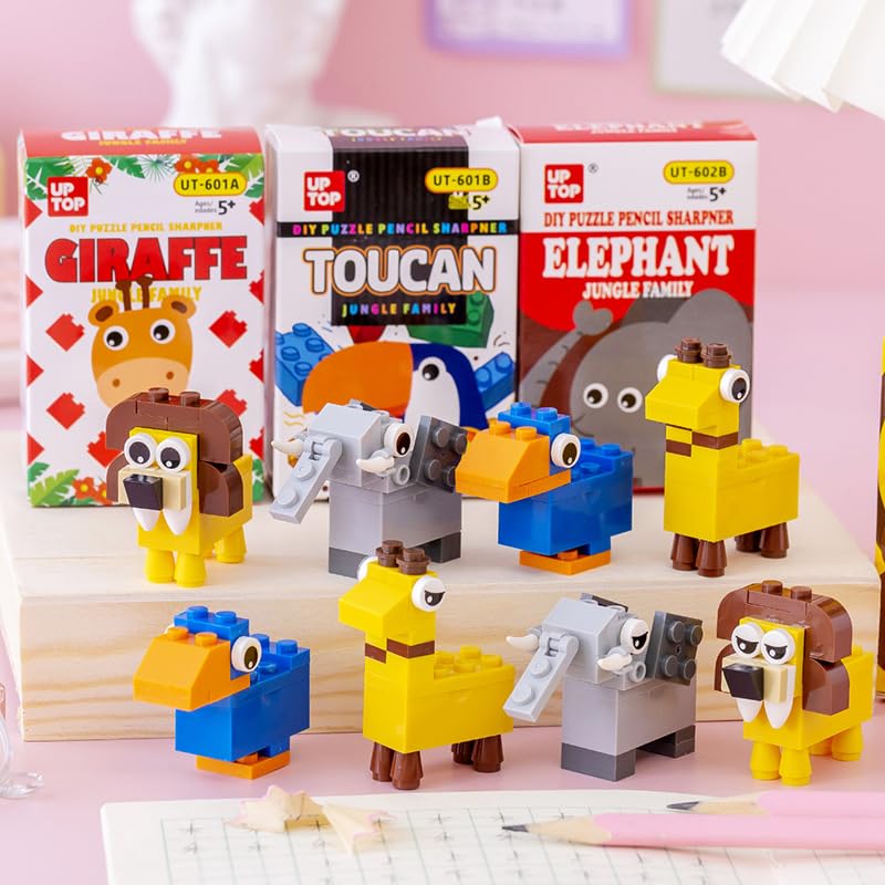 Baby Dino DIY Puzzle Pencil Sharpener, Giraffe Design, Elephant, Toucan and Lion Educational Toy for Ages 5+, Jungle Family Collection (4)