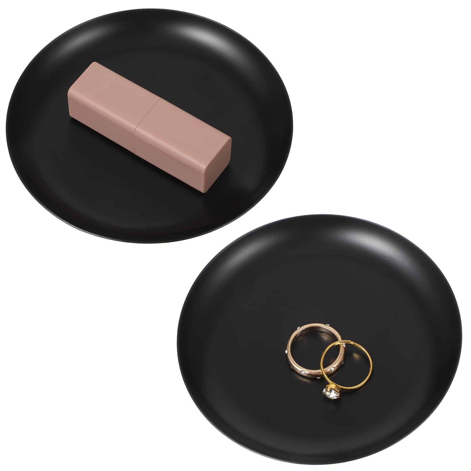 Photo 1 of 2 Pcs Round Decorative Tray, 4 Inch Black Perfume Tray Coffee Table Decor Small Stainless Steel Serving Trays Bathroom Accessories Candle Trays for Bathroom Countertop Table Centerpieces