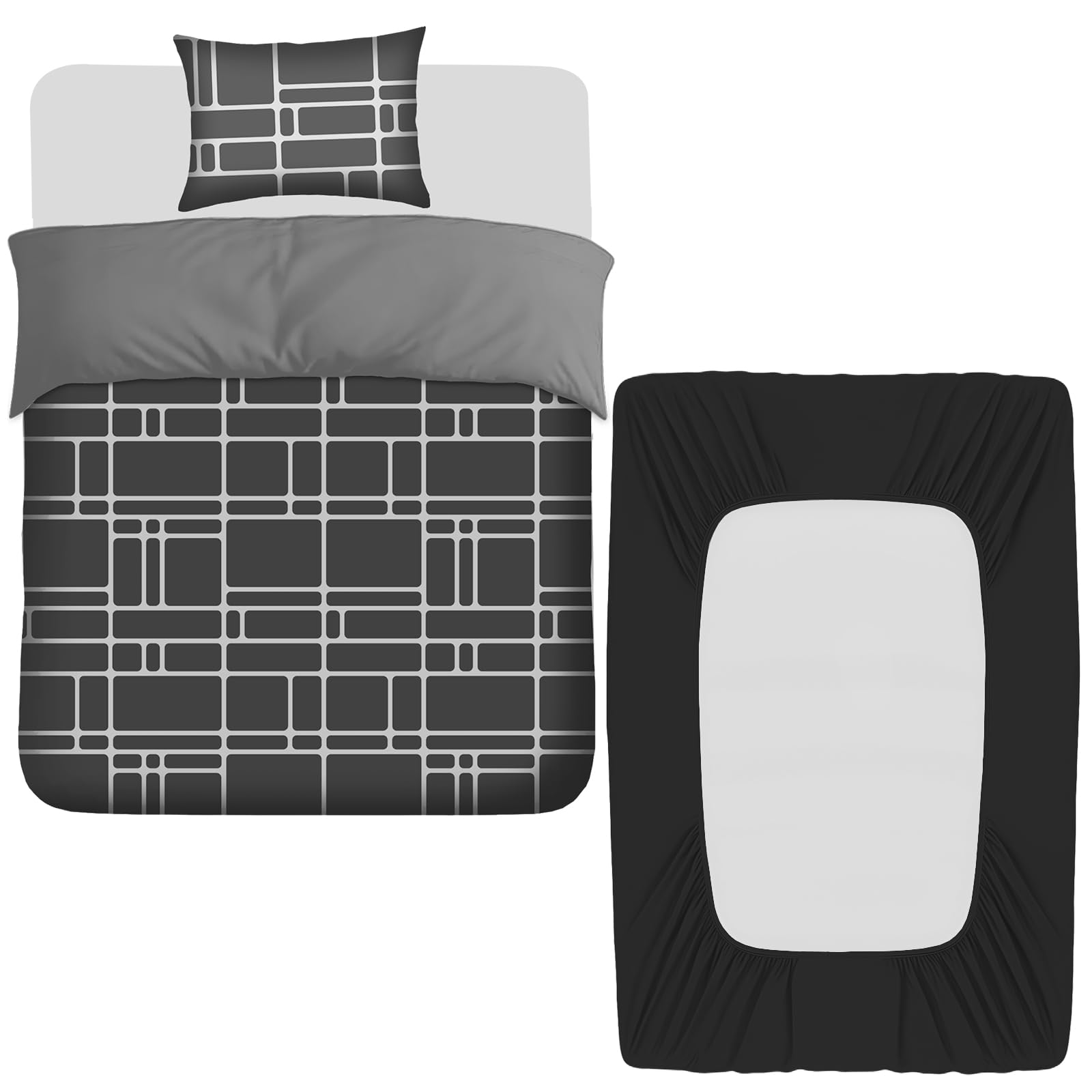 Pamposh 3 Pcs Single Duvet Cover Set with Matching Black Single Fitted Sheet 40 cm Extra Deep Pocket - UltraSoft Breathable Premium Microfibre Reversible Quilt Cover Bedding Set For All Seasons — view 62