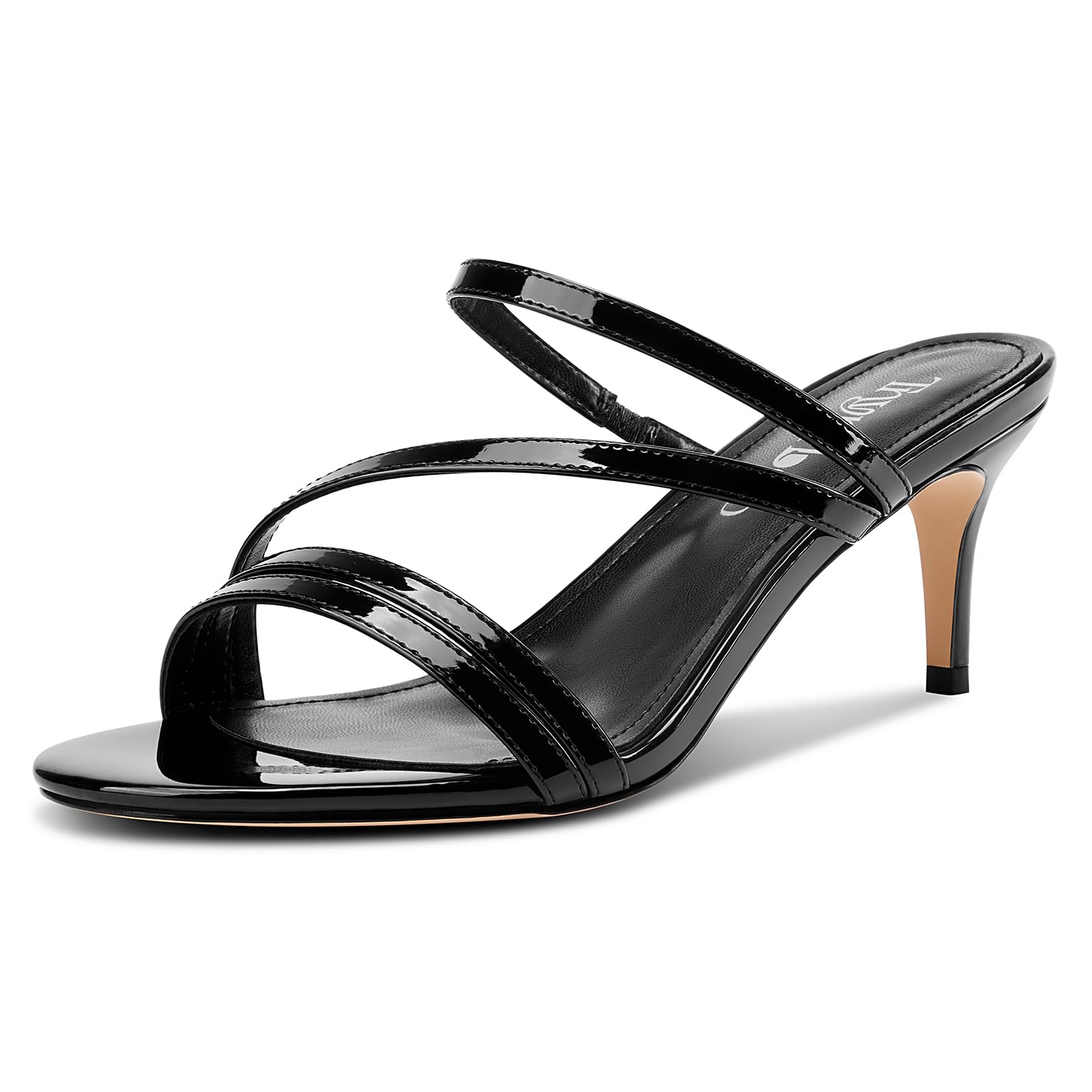 Womens Stiletto Mid Heel Open Toe Sandals Mules Shoes Slip-on Prom Wedding Dress Patent Leather Summer 2.6 Inches Heels