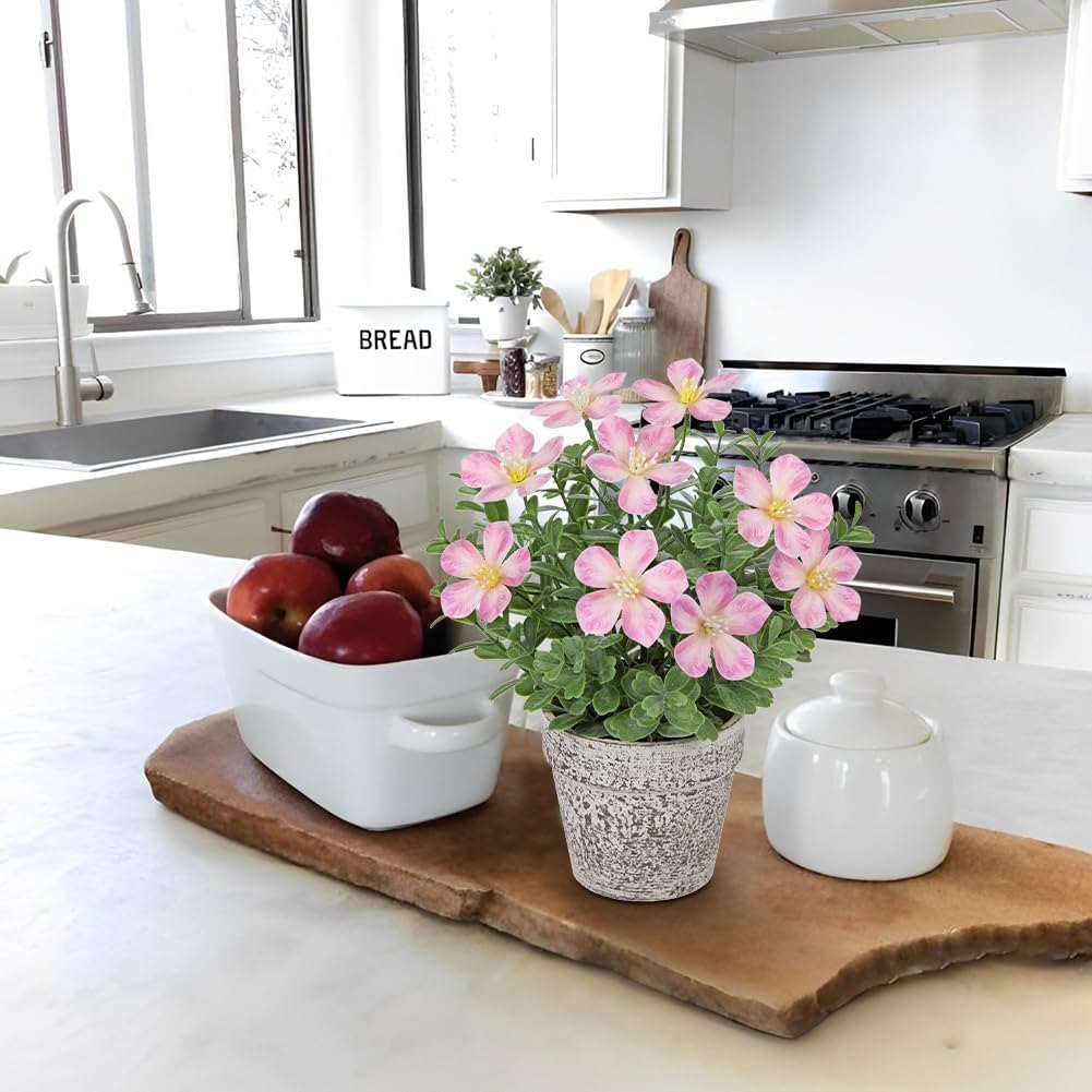 Artificial Flower in Rustic Pot Fake Cherry Blossom with Leaves Potted Plant Farmhouse Pink Spring Decor for Home Living Room Shelf Decor Enterway Table Decoration 2 Pack - Image 6