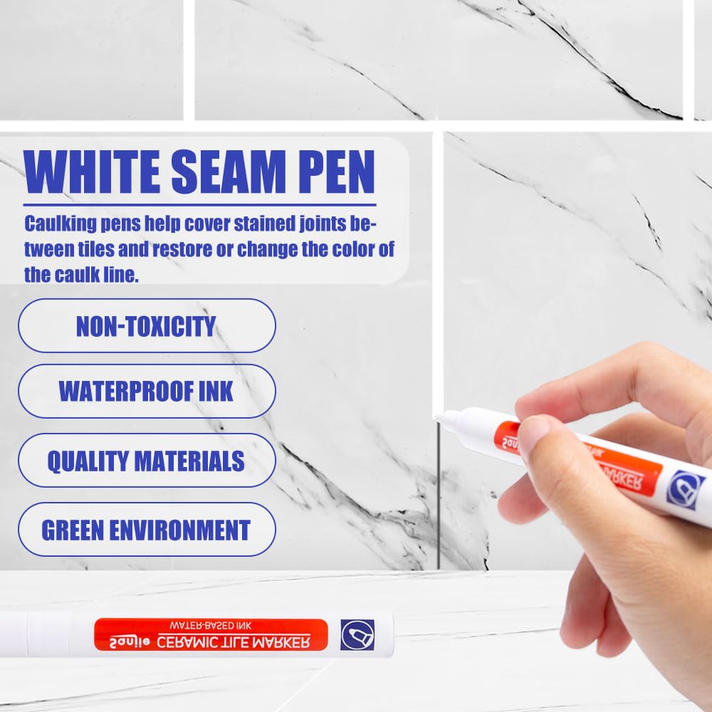 8 Pezzi Pennarello Fughe Piastrelle Bianco Penne per Fughe Pavimento Penna Bianca per Fughe con Punta di Ricambio Bianco Pennarello Fughe per Ripristinare Piastrelle, Pavimenti, Pareti e Bagni