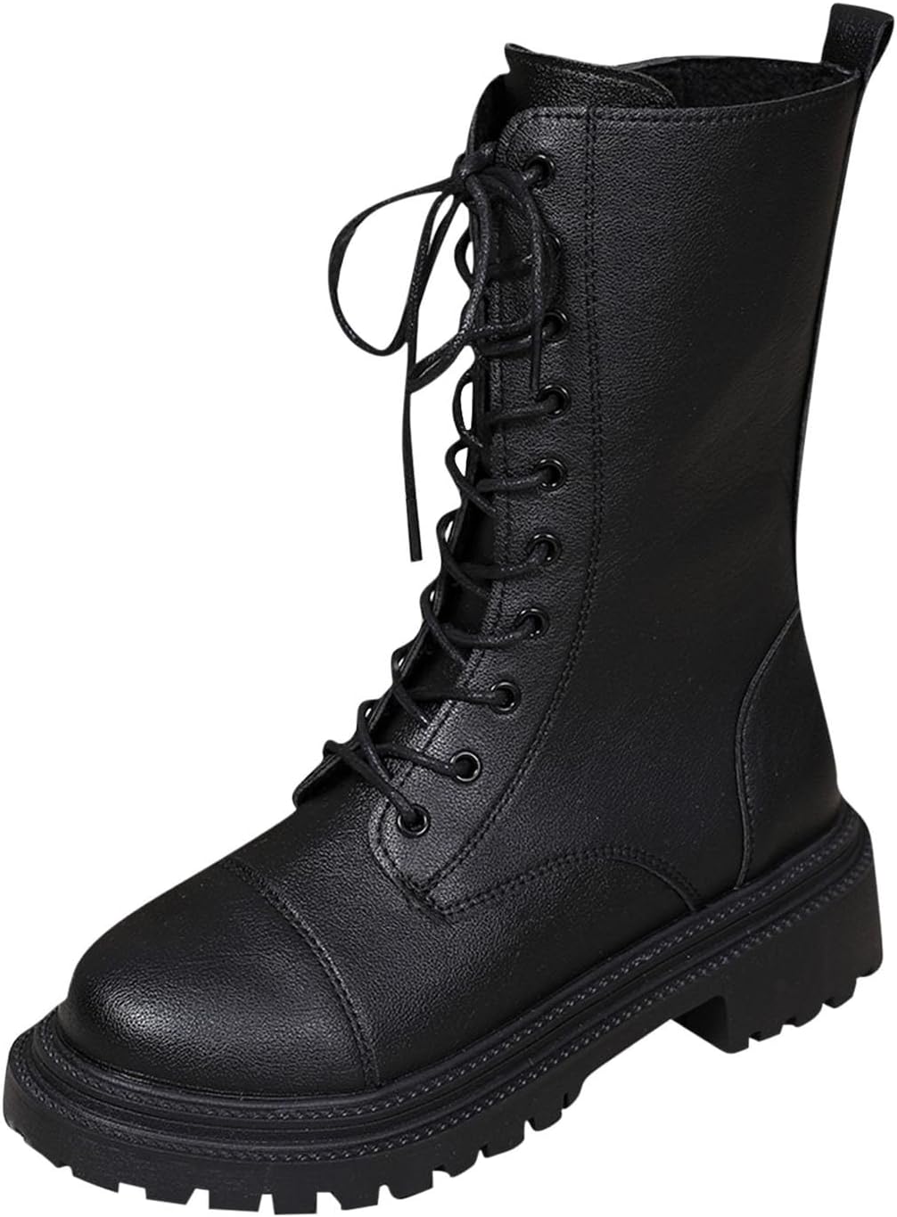 Womens Mid Heel Mid-Calf Boots with Lace-Up Design and Round Toe for Comfortable and Fashionable Casual Wear