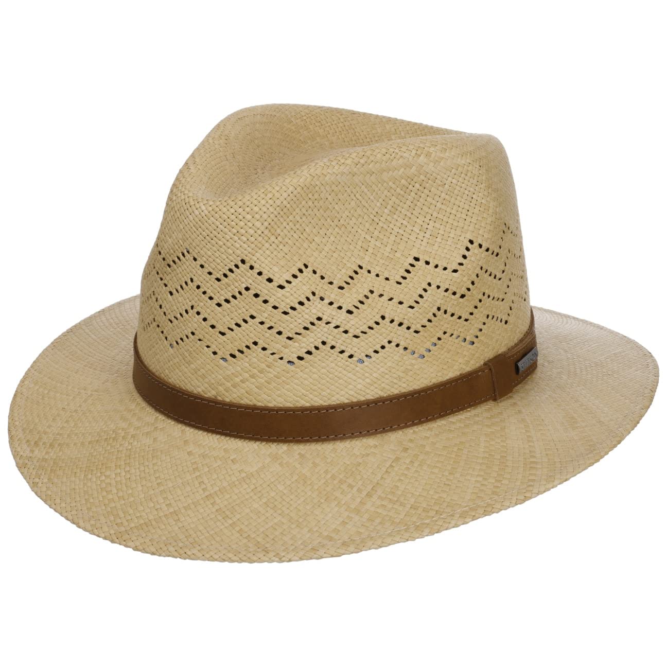 Stetson Sombrero Panamá Vendrico Traveller Hombre/Mujer - Made in Ecuador de Verano Paja Sol con Banda Piel Primavera/Verano