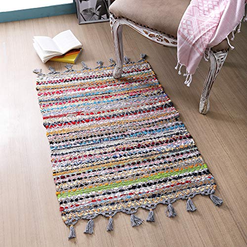 100 COTTON RAG RUG 2X3` WASHABLE MULTICOLOR CHI..