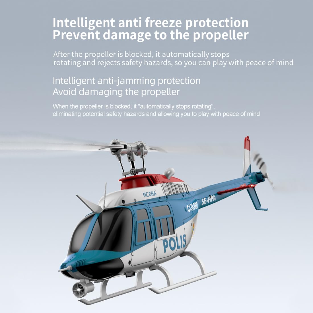 1:33 C138PRO RC elicottero 6 canali monotrotore con motore brushless, elicottero 3D con flusso ottico in altezza, start/atterraggio, RTF (blu e bianco/3 batterie)