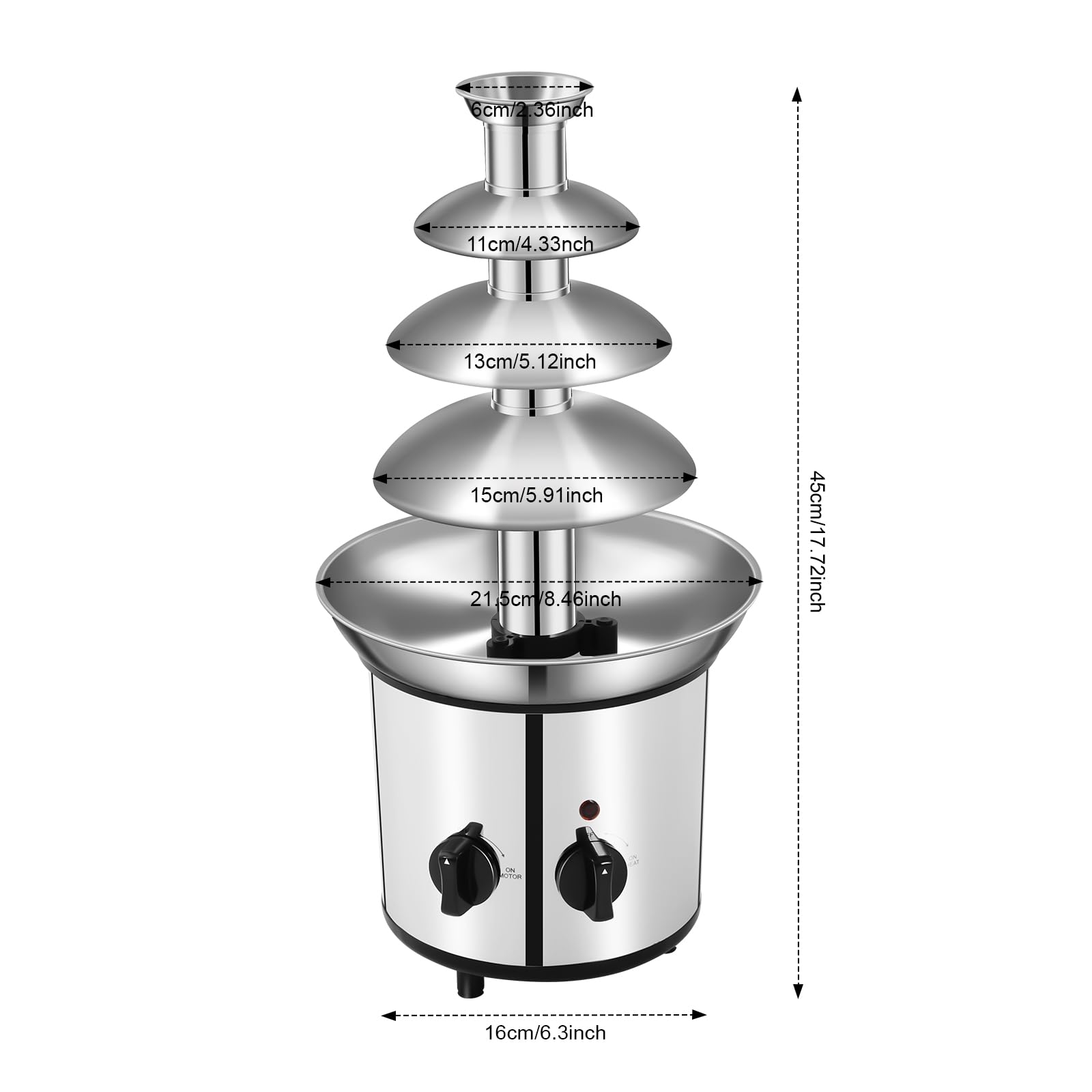 Chocolate Fountain, 1.8L/60.86oz Stainless Steel Chocolate Waterfall Machine, 4 Tier Chocolate Fountain Machine for Ranch/Cheese/Barbecue Sauce, Liqueur, Hotels, Cafes, Family Gatherings