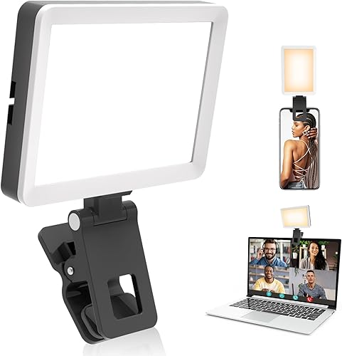 UBeesize Luz para selfie con función de memoria, luz de teléfono recargable para fotos, iPhone, iPad, laptop, monitor, luz de video con clip con 3