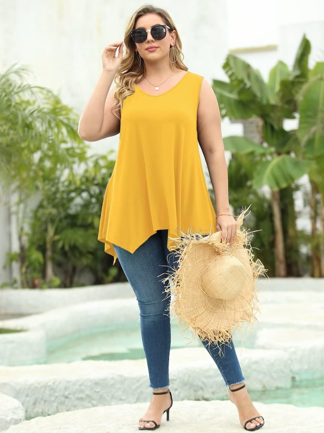LARACE Plus Size Tank Tops for Women V Neck T Shirts Summer Sleeveless Tunic Tops Loose Fit Flowy Blouse - Image 6