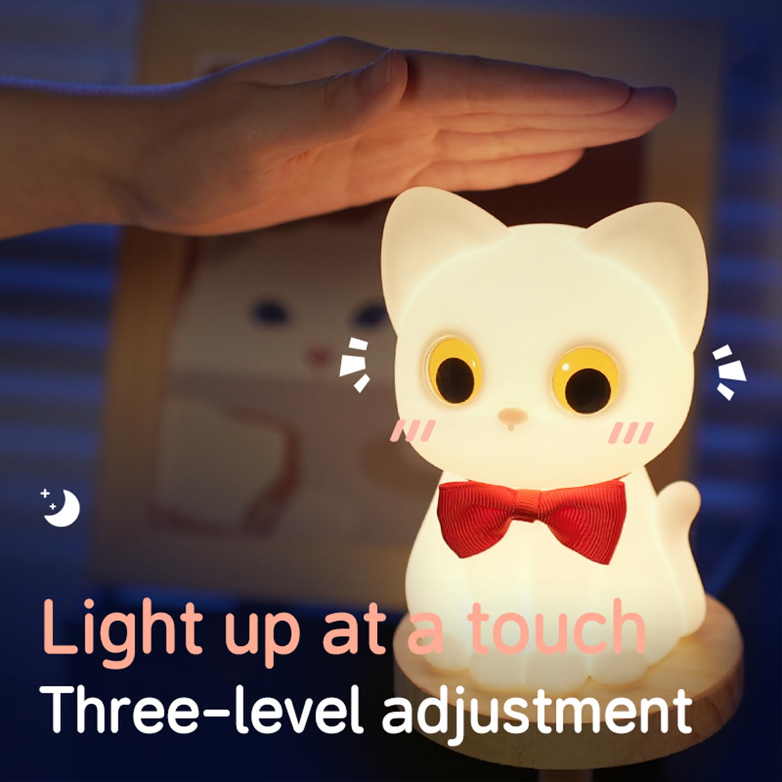Richaa Cat Night Light with Timer - Warm Light Touch Control Bedside Lamp, Squishy Soft Silicone Cute Kitty Nightlight for Nursery, Gift for First Time Moms