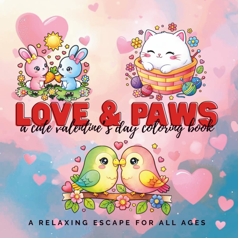 Love & Paws: A Cute Valentine’s Day Coloring Book: A Heartwarming Collection of Adorable Animals for Kids & Adults