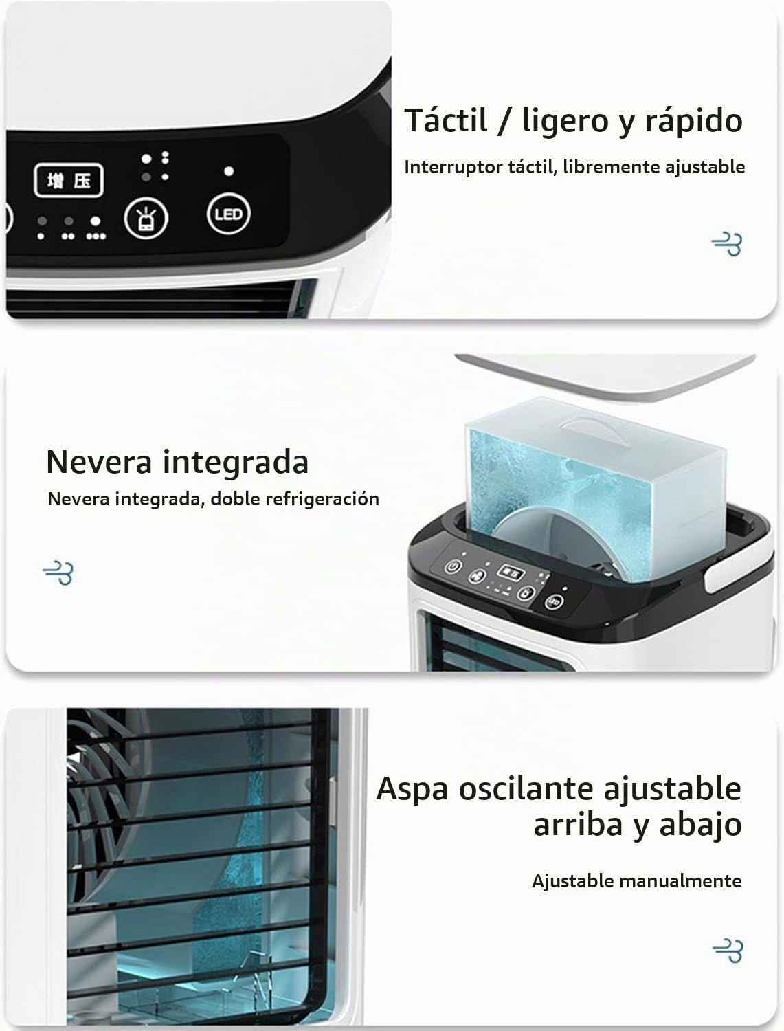 Enfriador de aire, mini ventilador portátil de aire acondicionado, humidificador de aire evaporativo silencioso, unidad de aire acondicionado, enfriador de aire de escritorio 3 en 1, 3 velocidades de