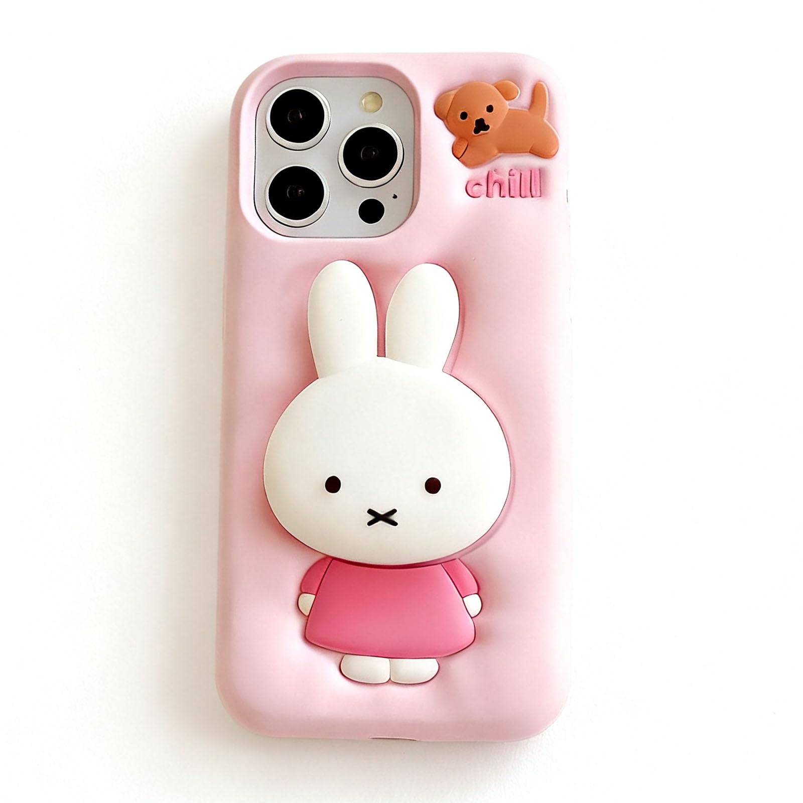Miffy 3D iPhone 15 Case Pink Silicone Stand Shockproof Cute Anime Cover