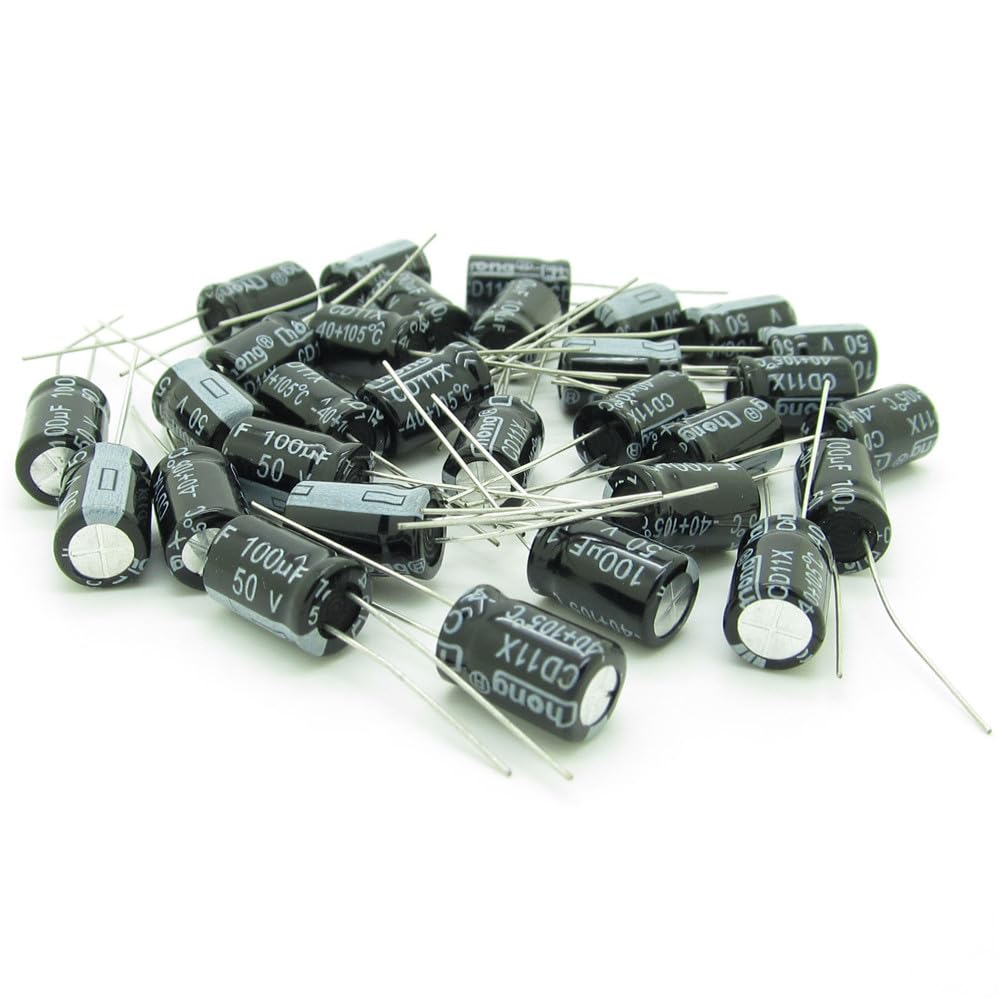 JIUWU 50pcs 100uf 50V Radial Electrolytic Capacitor Kit 8x12mm Capacitors for Electronics Industrial Electrical Selectrolytic Capacitor Kit