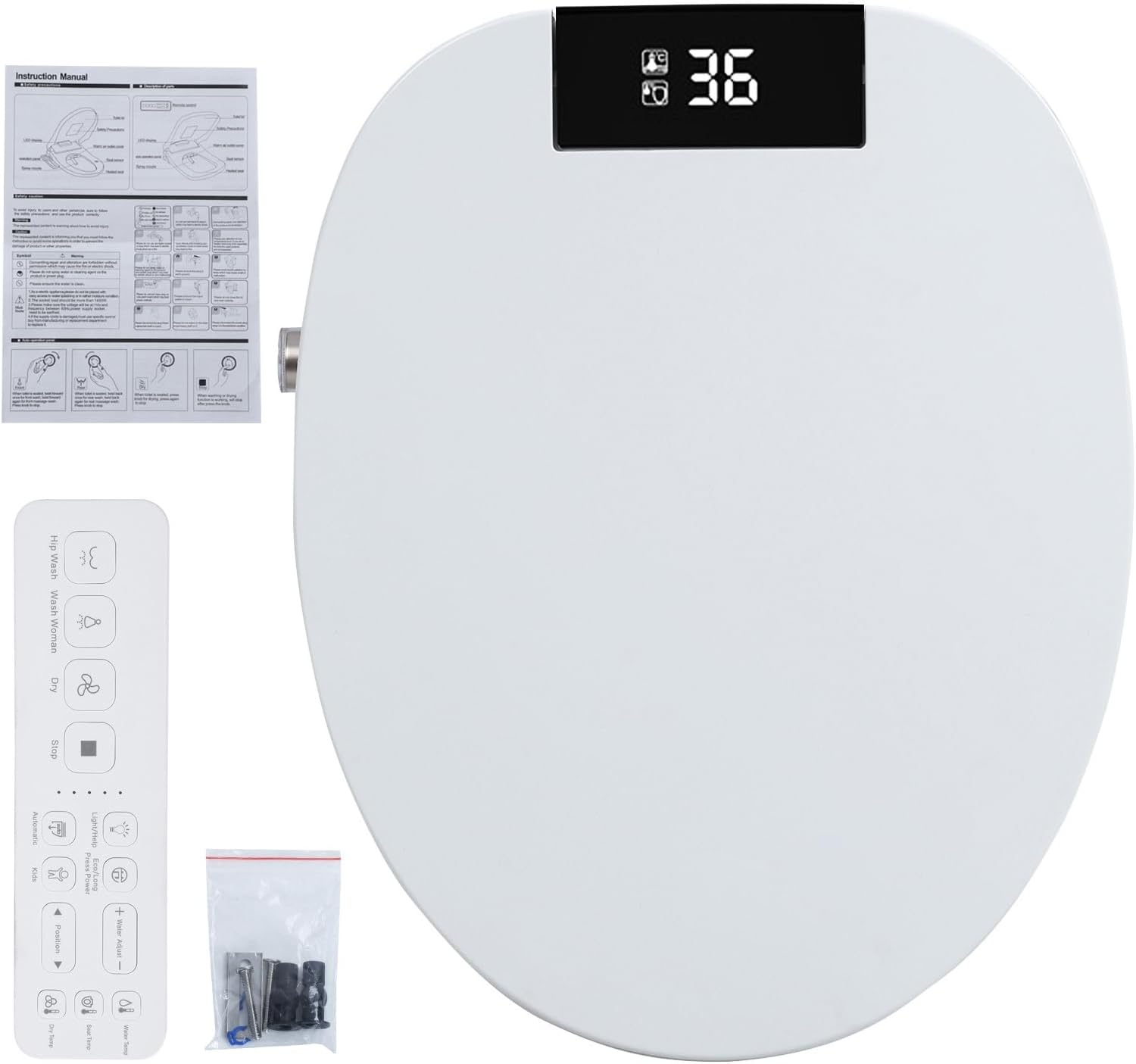Electric Bidet Toilet Seat, Elongated Heated Toilet Seat with Sensor and Slow Close Lid, Warm Water with Air Dryer, Self-Clean Nozzle, Automatic Flip Cover US Plug