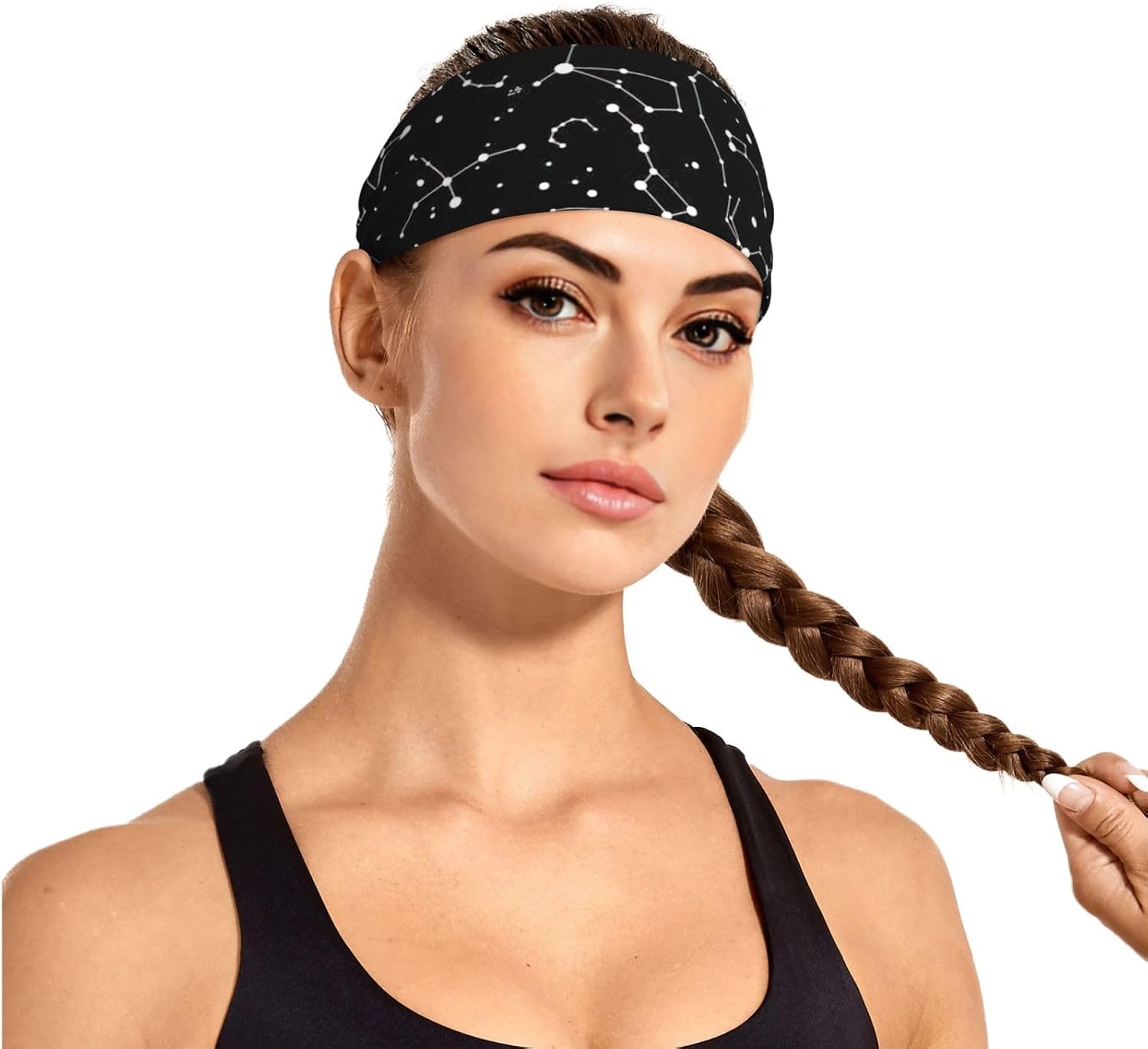 Starry Divination Constellation Print Wide-Brimmed Fashionable Elastic Exercise Headband for Running and Workouts
