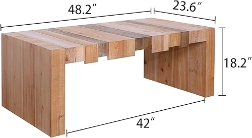 Miniatura 32 de SSLine Mesa de centro rectangular de madera antigua de 45.2 pulgadas para sala de estar, mesas auxiliares de almacenamiento de 2 niveles con patas