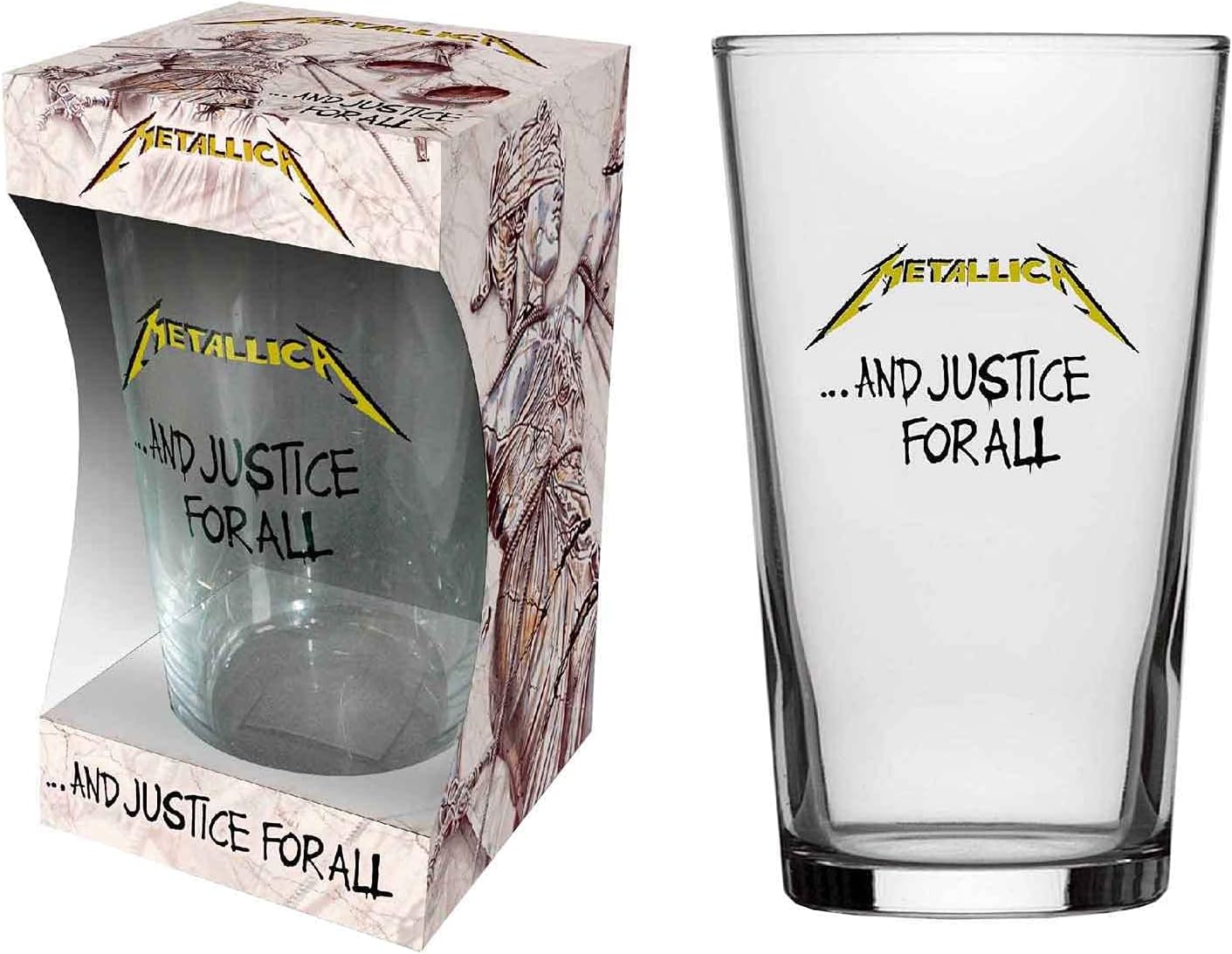 Metallica Beer Glass And Justice For All Album Band Logo Official Boxed Size One Size