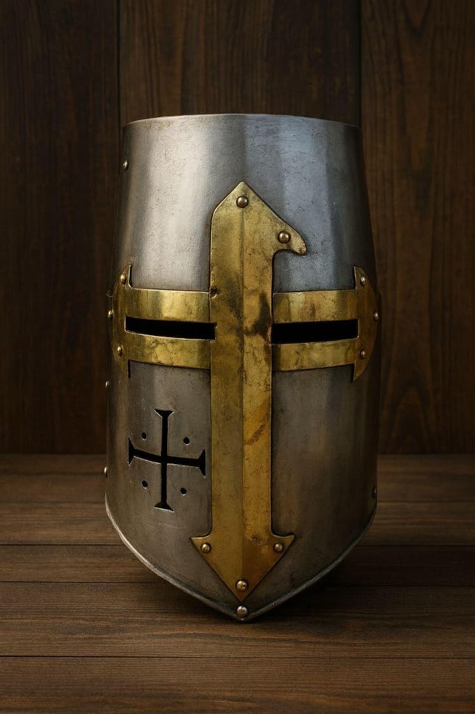 Medieval Crusader Knight Helmet – Templar Gothic Warrior Armor Replica, Handcrafted Historical Collectible for Home & Office Display