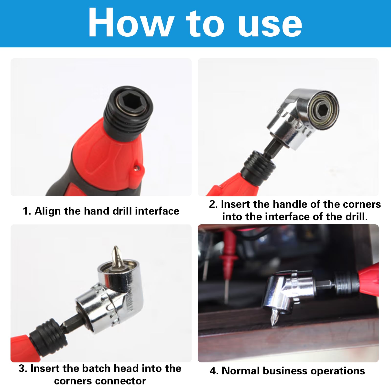 2 fixations pour perceuse à angle droit, 90 degrés 105 degrés à angle droit set d'adaptateurs pour perceuse hexagonale de 1/4 pouce, pour perceuses à piles tournevis (1 court, 1 longue), + 1 barre de