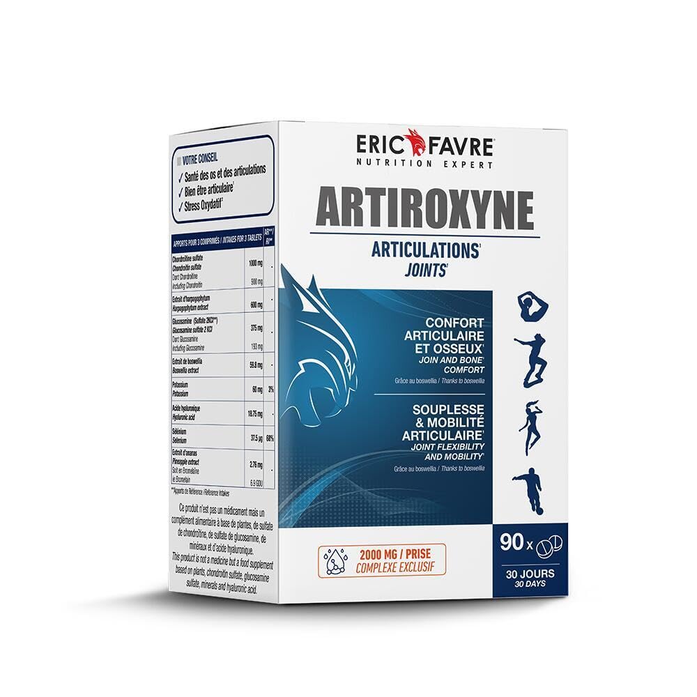 COMPLEMENT ARTICULATIONS Artiroxyne - Articulations Sensibles - Bien-être Articulaire, Souplesse, Mobilité - Glucosamine Sulfate 2KCL & Boswellia - Programme 30J 90 Comprimés - Eric Favre