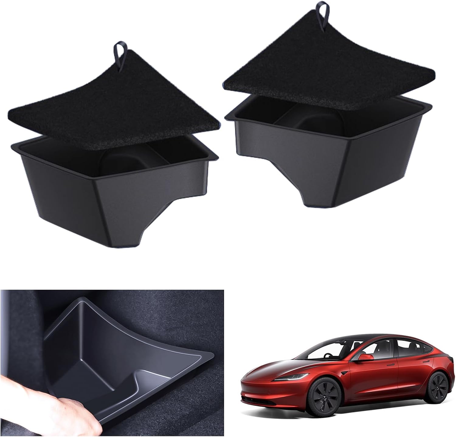 GAFAT New Tesla Model 3 Highland 2024 2025 Trunk Organizer, TPE Water Resistant Trunk Side Storage Box with Flocked Lid, Tesla Model 3 Accessories [2 Pack]