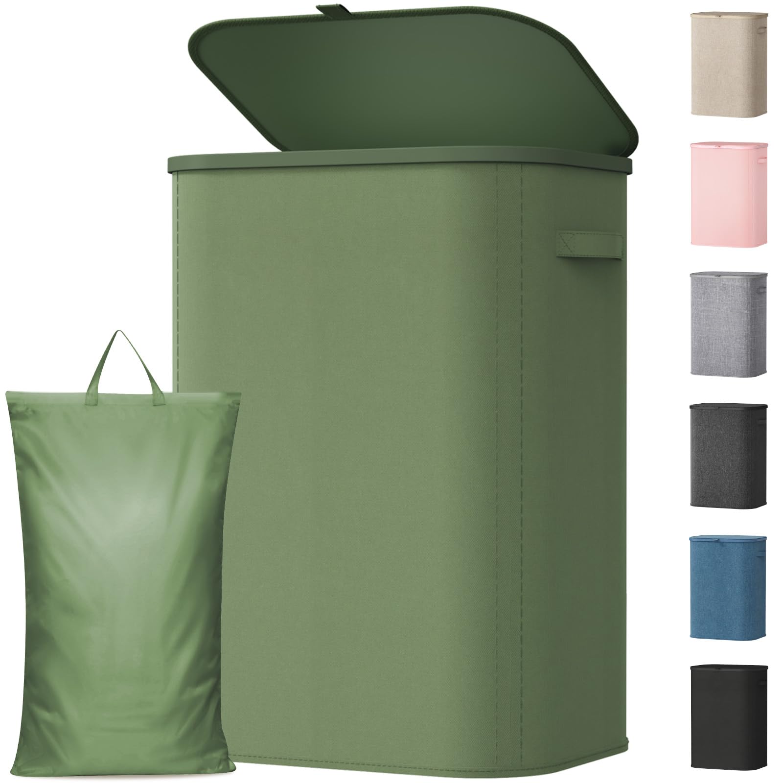 Lifewit 85L Laundry Basket with Lid, Large Laundry Hamper with Plastic Handles and Removable Bag, Foldable Tall Dirty Clothes Hampers for Laundry for Laundry Room, Bedroom, Bathroom, Dorm, Green