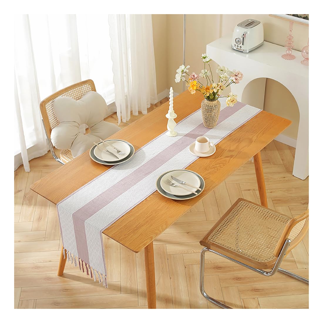 NIUSABOU Kitchen Dining TableDecoration, Table Runner Nordic Striped Farmhouse Style Wedding Decor Multicolor 33x(92-305) cm(Ink,33x240cm(12.9x94.4in))