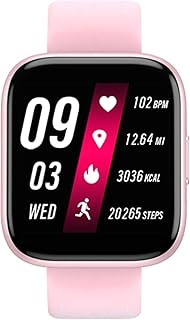 ZHEBEI Reloj inteligente con Bluetooth para mujer, pulsera conectada, impermeable, rastreador de fitness, recordatorio de llamadas, pulsera deportiva de silicona, color rosa